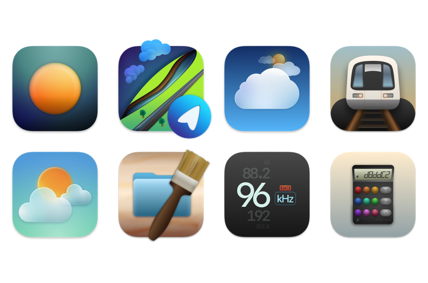 As of writing, all personally published apps have app icons made by myself.

The first app icon design was done on Adobe Photoshop, which is Sunlight's app icon (far top-left icon), with newer icons created using Figma or Sketch.